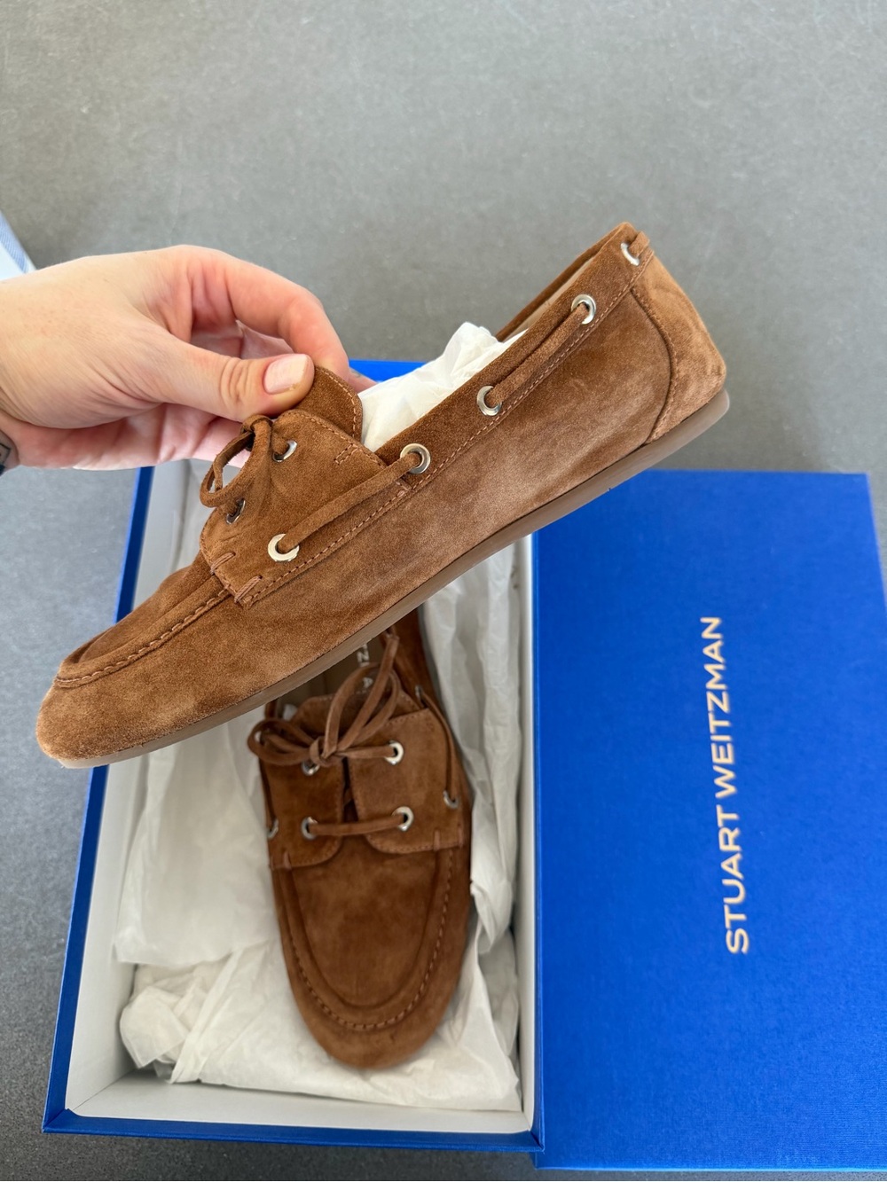 Stuart Weitzman Suede Lace-Top Loafers - Picture 2 of 6
